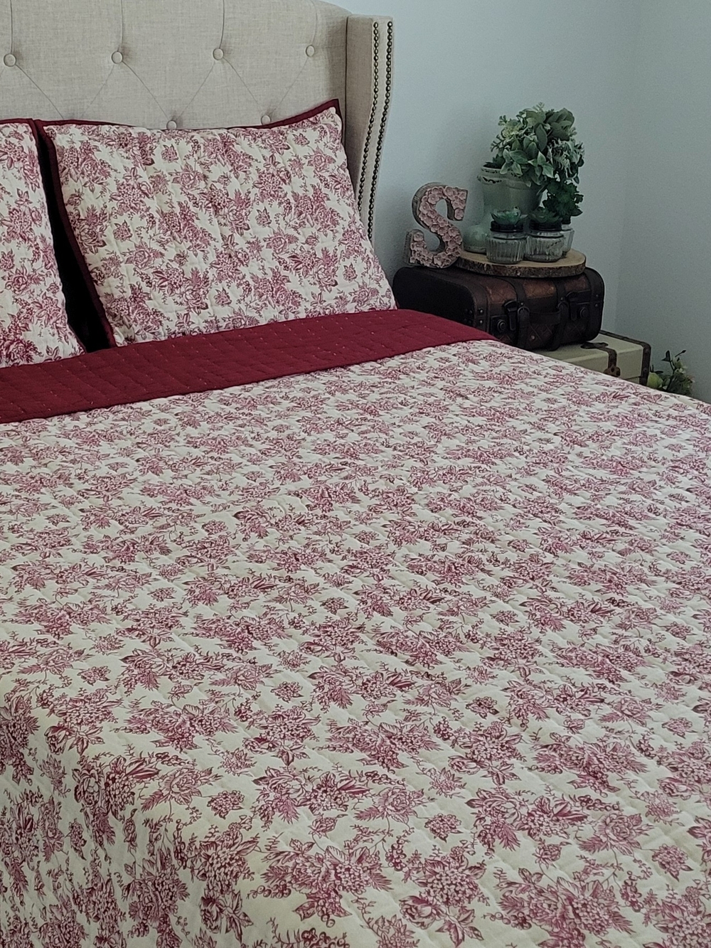 Bee & Willow French Country Classic Vintage Print Toile Floral Quilt/3 Shams